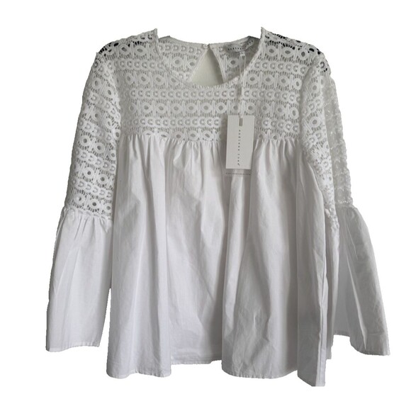 Endless Rose White Lace Eyelet Top Bell Sleeve Boho Size Large NEW - Picture 1 of 14